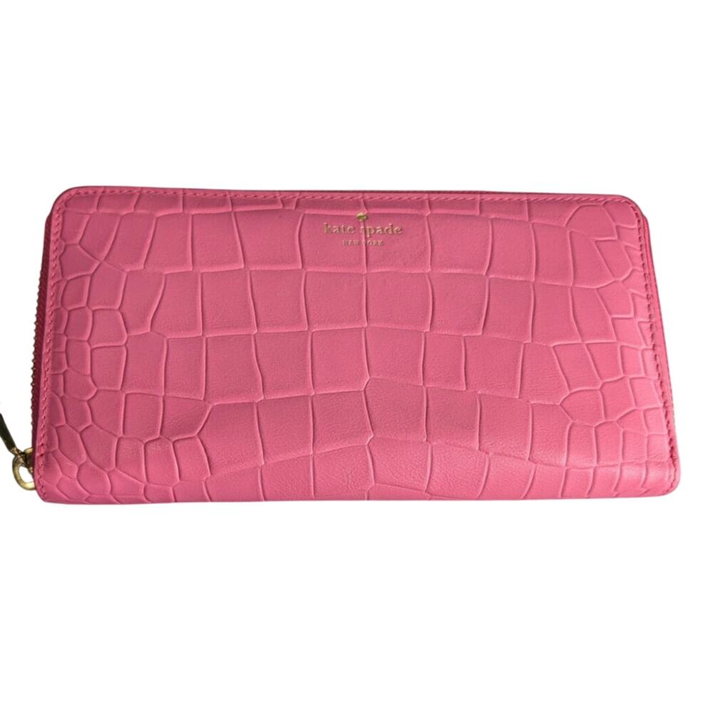 Kate Spade Spencer CrocEmbossed Leather Zip-Around Continental Wallet, Pink